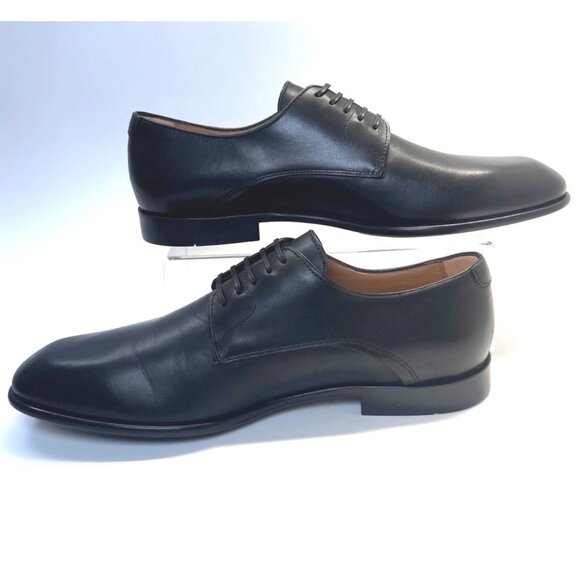 Ferragamo Fosco Men Leather Shoes Black Derby Oxfords Size 9.5 - Picture 1 of 13